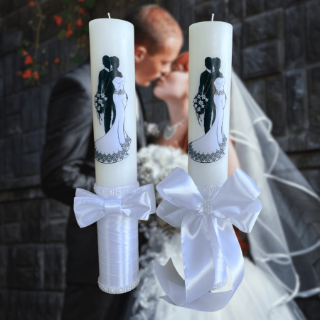 Accesorii și Lumânări decorate Nuntă - Set 2 Lumanari nunta decorate cu alb W13