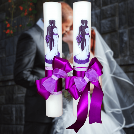 Accesorii și Lumânări decorate Nuntă - Set 2 Lumanari nunta decorate cu mov W12