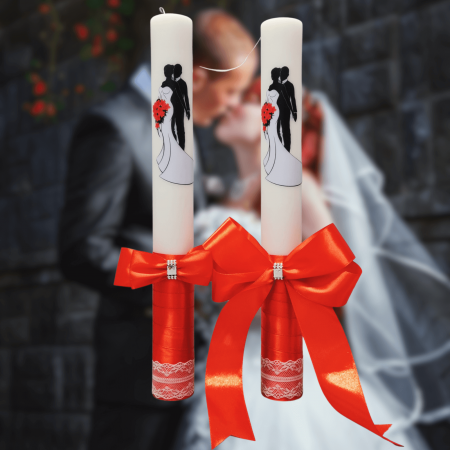 Accesorii și Lumânări decorate Nuntă - Set 2 Lumanari nunta decorate cu rosu W6
