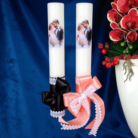 Set 2 Lumanari nunta decorate cu roz si negru W11 [1]