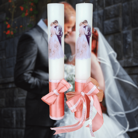 Accesorii și Lumânări decorate Nuntă - Set 2 Lumanari nunta decorate cu roz W9