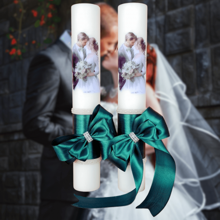 Accesorii și Lumânări decorate Nuntă - Set 2 Lumanari nunta decorate cu verde W4