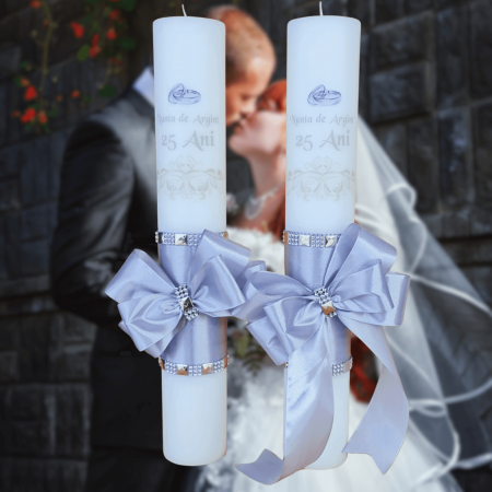 Accesorii și Lumânări decorate Nuntă - Set 2 Lumanari nunta decorate Nunta de Argint 25 ani
