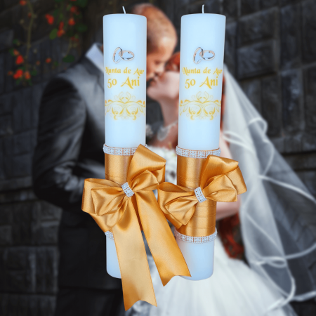 Accesorii și Lumânări decorate Nuntă - Set 2 Lumanari nunta decorate Nunta de Aur 50 ani