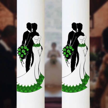 Lumânări Nuntă simple - Set 2 Lumanari Nunta Mire si Mireasa alb verde