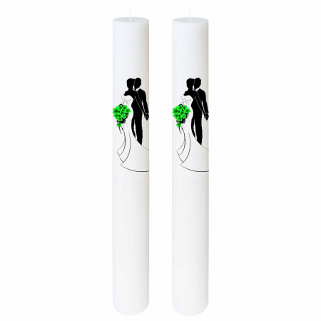 Set 2 Lumanari Nunta Mire si Mireasa cu buchet verde [1]