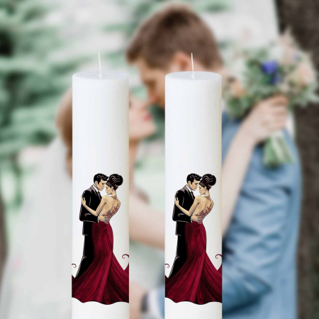 Lumânări Nuntă simple - Set 2 Lumanari Nunta Miri Dansand bordo