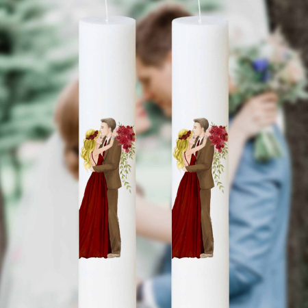 Lumânări Nuntă simple - Set 2 Lumanari Nunta Miri Imbratisati Bordo mireasa blonda