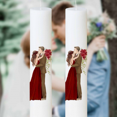 Lumânări Nuntă simple - Set 2 Lumanari Nunta Miri Imbratisati Bordo mireasa satena