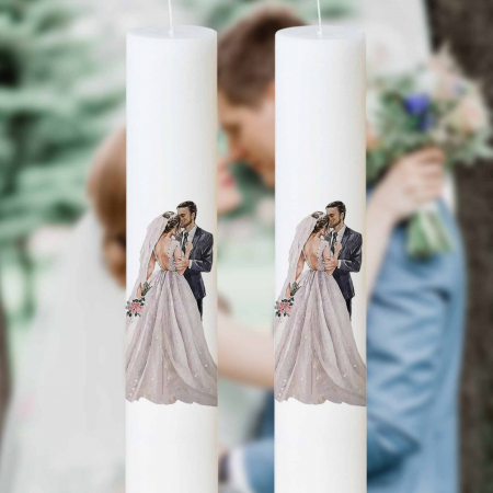 Lumânări Nuntă simple - Set 2 Lumanari Nunta mireasa si mire imbratisati gri
