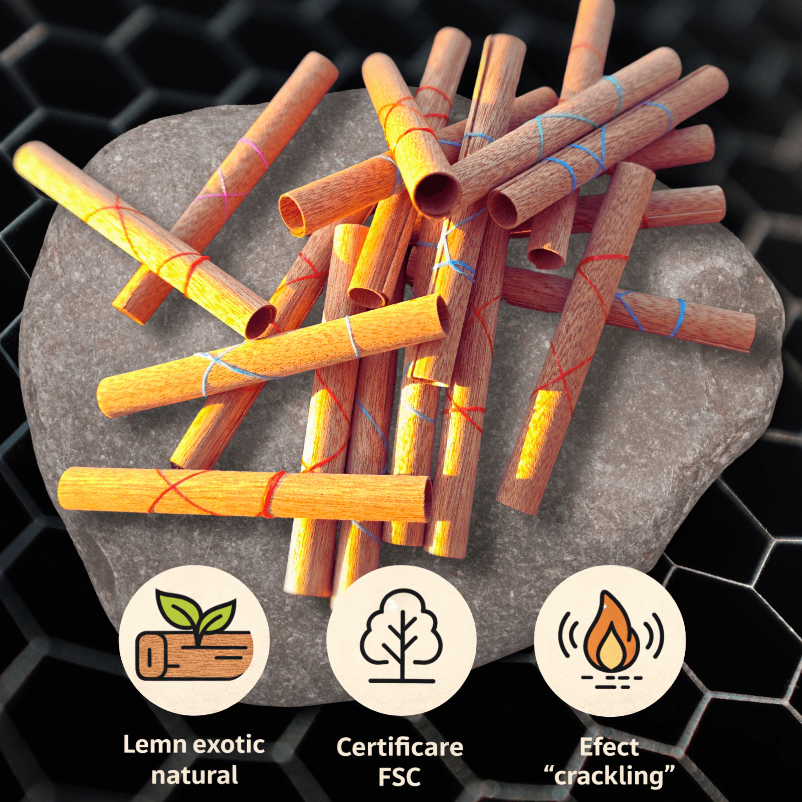 Fitil – Lumânări - Fitil din lemn exotic tip rotund (tub) – 90 × 10 mm – set 20 buc