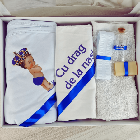 Trusouri si Lumânări decorate Botez - Trusou pentru botez imprimat cu Prinț cu albastru