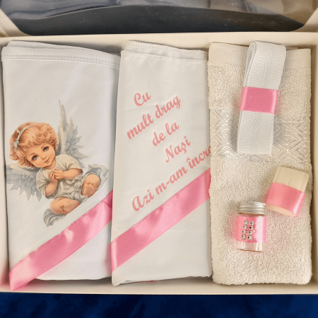 Trusou pentru botez imprimat cu Ingeras dragalas roz [2]