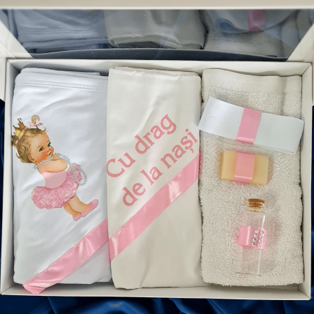 Trusouri si Lumânări decorate Botez - Trusou pentru botez imprimat Printesa cu rochita