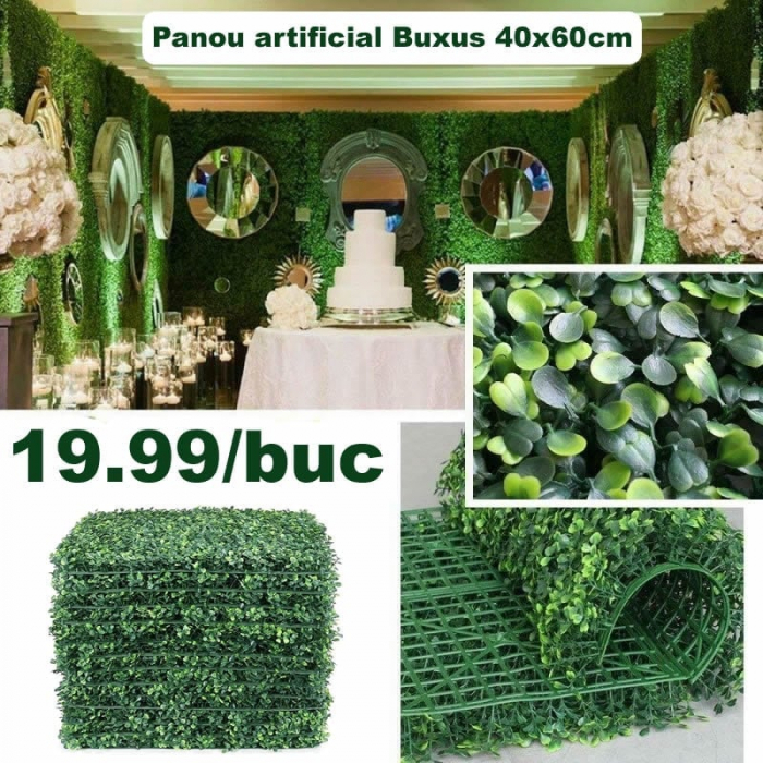 Panou Buxus artificial verde inchis 40x60 cm [2]