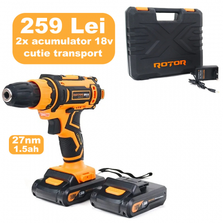 Autofiletante si bormasini - Autofiletanta cu acumulatori , ROTOR RPA18 , 18 V, Cuplu 27 Nm