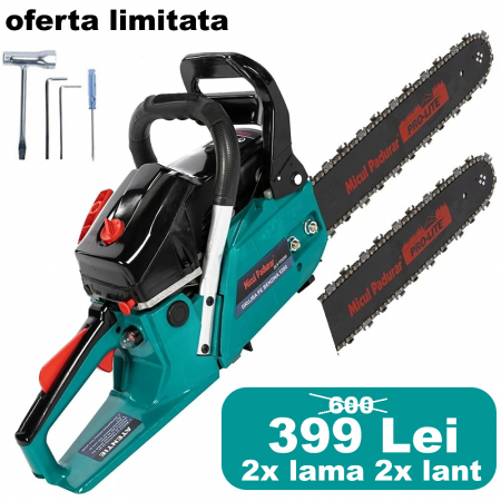 Drujbe / Motoferastraie - Drujba Micul Padurar 5200 52CC 2.7CP 8500RPM 2 lame16" si 2 lanturi, pornire rapida