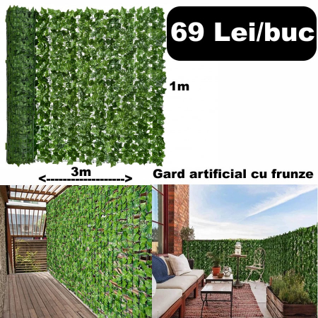 Decoratiuni - Gard artificial verde cu frunze, 300x100cm