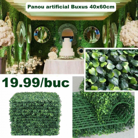 Panou Buxus artificial verde inchis 40x60 cm [0]