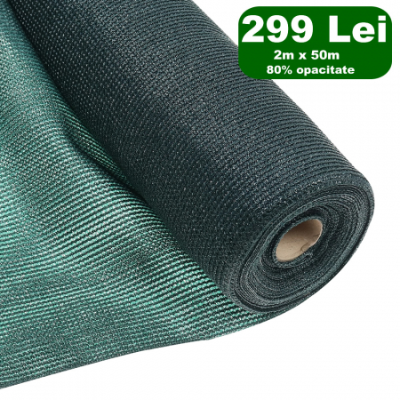 plasa umbrire - Plasa umbrire 2mx50m tesuta din fire de HDPE, stabilizate UV, 80grame/mp