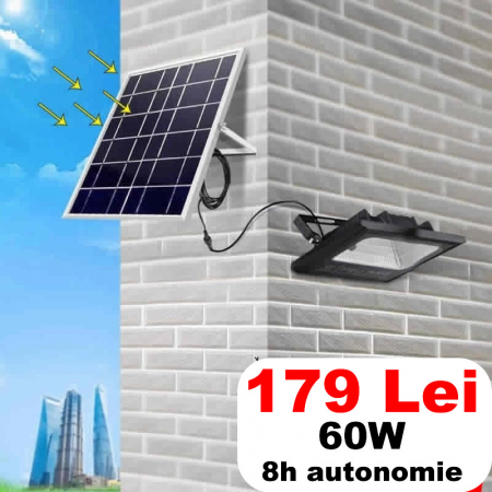 Iluminare - Proiector 60w, LED SMD, Panou Solar si Telecomanda cu functii multiple