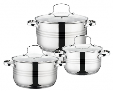Set 3 oale inox cu capace din sticla, compatibile cu plita inductie [1]