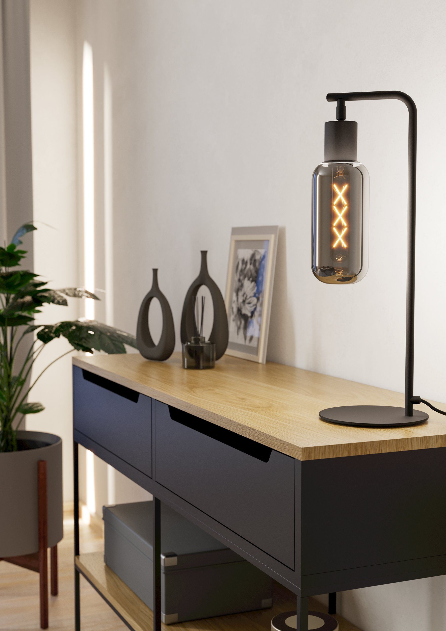 Veioza EGLO Maione 901007 E27 1X4W 220-240V,50/60Hz L 170mm x l 90mm x H 505mm otel negru sticla vaporizata gri IP20 [6]