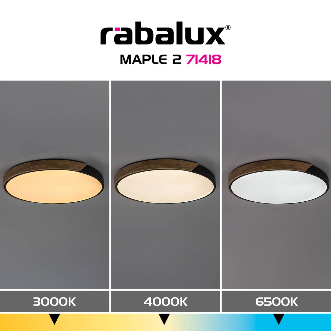 Plafoniera Rabalux Maple2 LED 42W 3700lm 3000, 4000, 6500 metal/ lemn mat black stil scandinav 230V, 50Hz IP20 71418 [5]