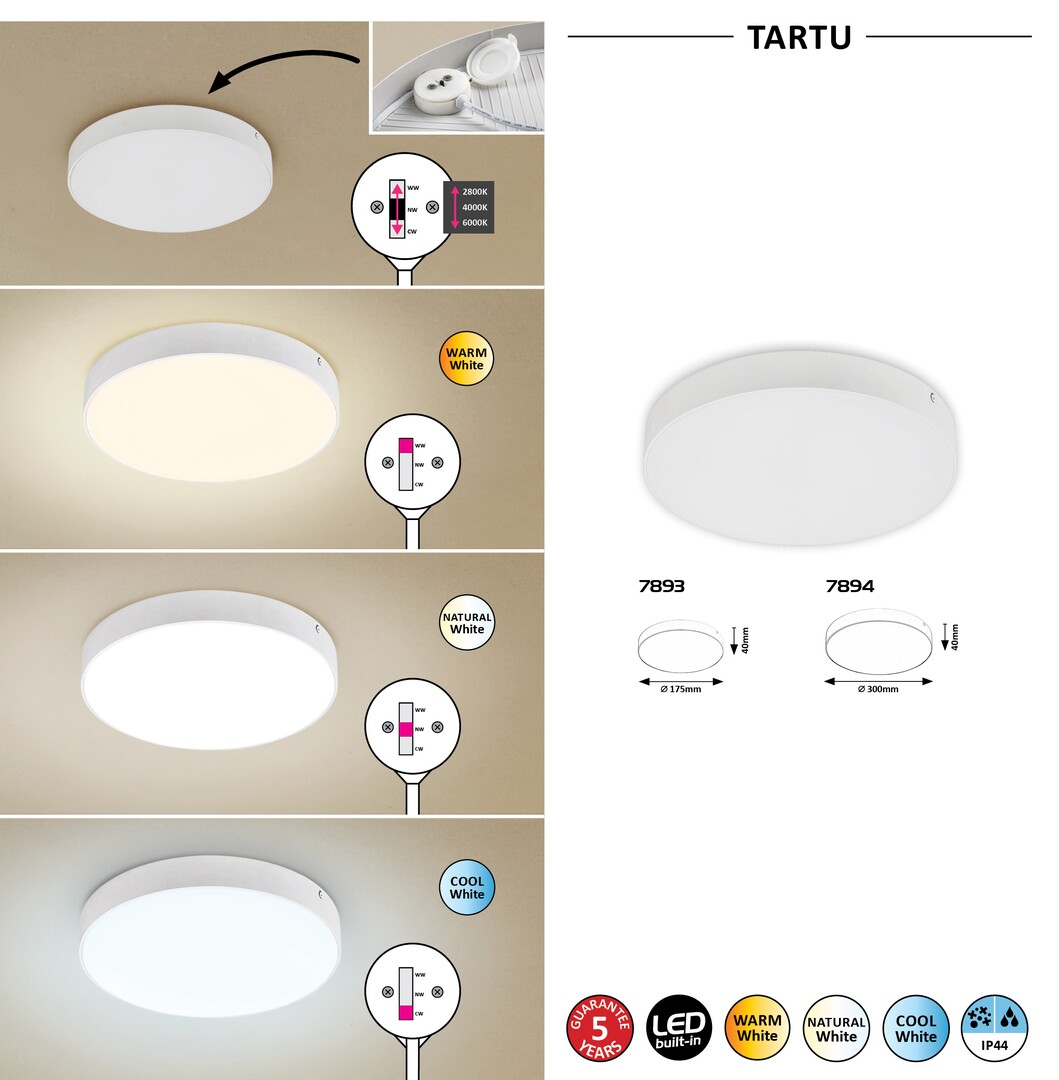 Plafoniera baie Rabalux Tartu LED 24W 2500lm 2800-6000 aluminiu white stil tehnic 230V, 50Hz IP44 7894 [6]