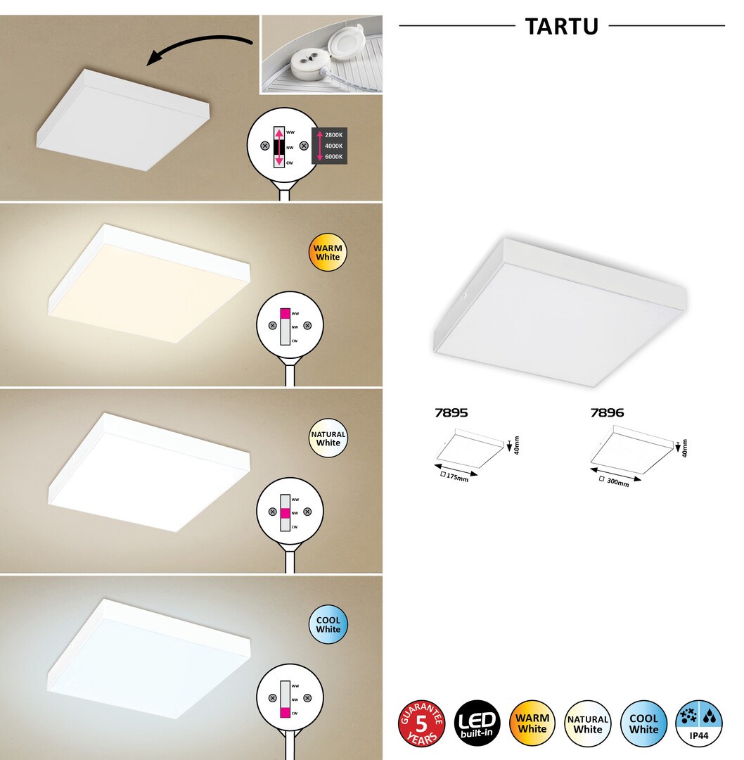 Plafoniera baie Rabalux Tartu LED 24W 2500lm 2800-6000 aluminiu white stil tehnic 230V, 50Hz IP44 7896 [5]