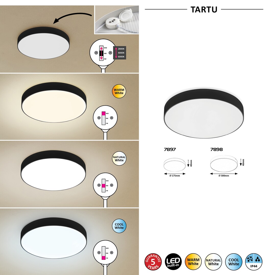 Plafoniera baie Rabalux Tartu LED 24W 2500lm 2800-6000 aluminiu mat black stil tehnic 230V, 50Hz IP44 7898 [6]