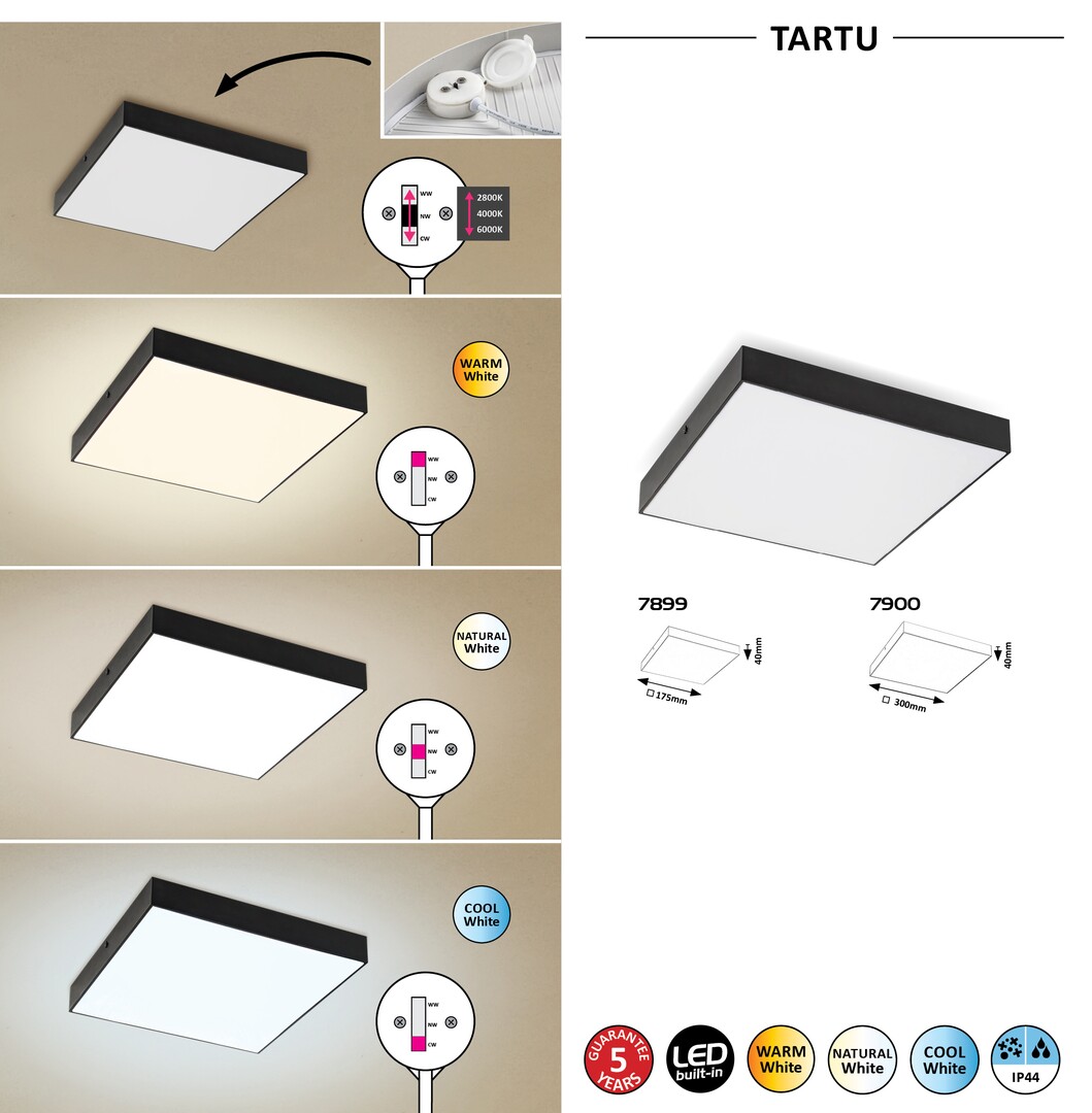 Plafoniera baie Rabalux Tartu LED 24W 2500lm 2800-6000 aluminiu mat black stil tehnic 230V, 50Hz IP44 7900 [6]
