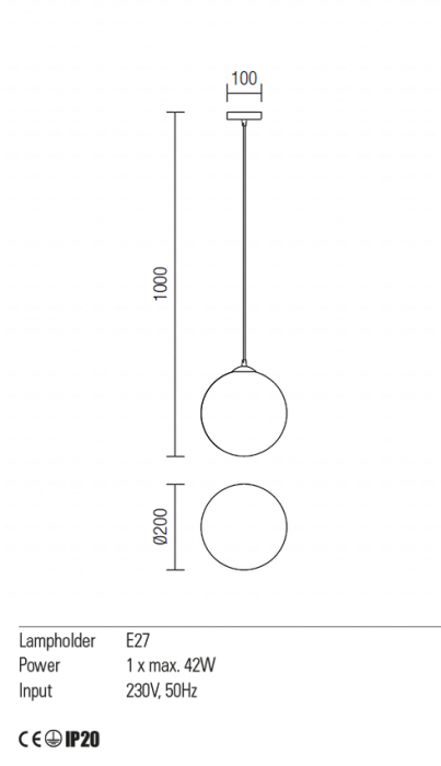 01-1064  Suspensie  REDO OLA, White, E27, 1x42W, IP20 [3]