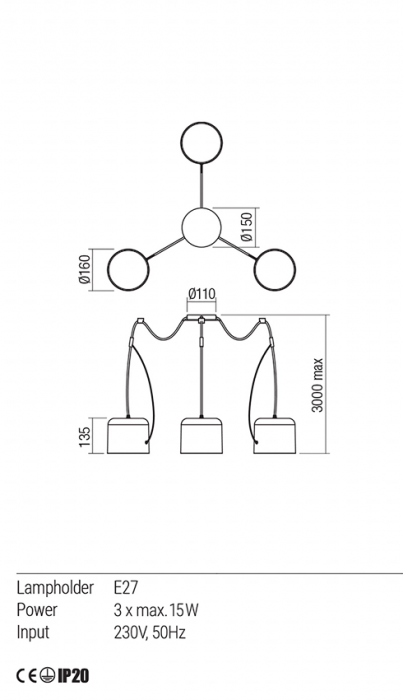 01-1826  Suspensie  REDO DODO, BLACK, E27, 3x15W, IP20 [3]