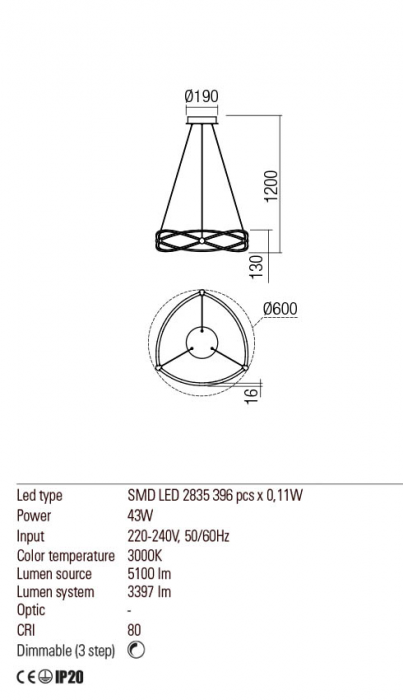 01-2251 Suspensie REDO QUARK LED 40,5W 3397lm 3000K IP20 Aluminiu Satin Nickel CRI80 3 STEP DIMMING [2]