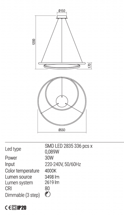 01-1889 Suspensie REDO TORSION LED 29W 2589lm 4000K IP20 Aluminiu Bronze CRI80 3 STEP DIMMING [2]
