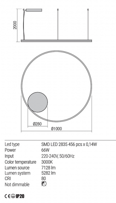 01-1950 Suspensie REDO ORBIT LED 66W 5282lm 3000K IP20 Aluminiu Sand Black CRI 80 Dimabil TRIAC [2]