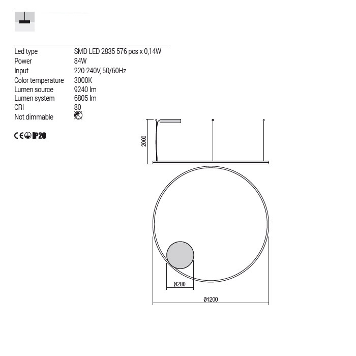 01-1951 Suspensie REDO ORBIT LED 84W 6805lm 3000K IP20 Aluminiu Sand Black CRI 80 Dimabil TRIAC [2]