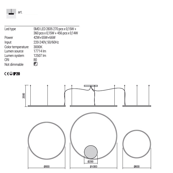 01-1954 Suspensie REDO ORBIT LED 40,5+55+68W 13967lm 3000K IP20 Aluminiu Sand Black CRI 80 Dimabil TRIAC [2]