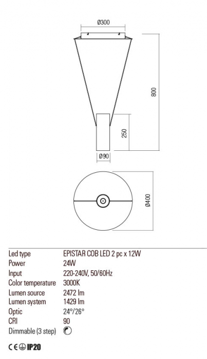 01-1970 Suspensie REDO ESSENCE LED 24W 1429lm 3000K IP20 Aluminiu Matt White CRI90 3 STEP DIMMING [2]