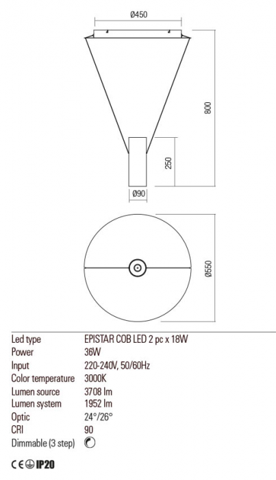 01-1971 Suspensie REDO ESSENCE LED 36W 1952lm 3000K IP20 Aluminiu Matt White CRI90 3 STEP DIMMING [2]