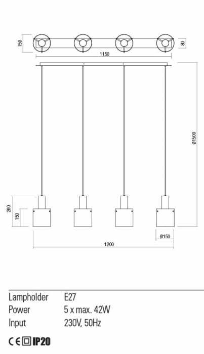 01-2008 Suspensie REDO LOU  E27 4 x max. 42W  IP20 Metal/Aluminiu Satin black/smoky shadow [2]