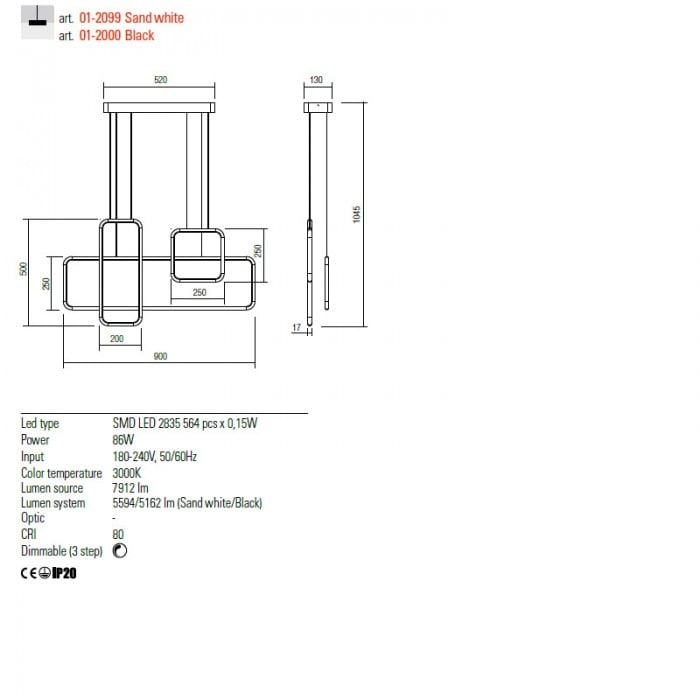 01-2099 Suspensie REDO THAI LED 80W 5594lm 3000K IP20 Aluminiu Sand White CRI80 DIMABIL [2]