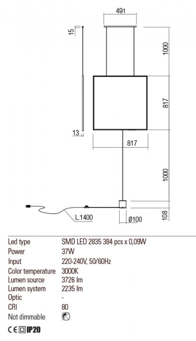 01-2136  Suspensie/lampadar  REDO SLICK, SAND BLACK, LED, 37W, 3726 lm,3000K, , IP20 [3]