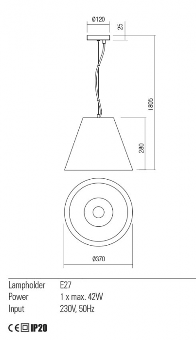 01-2215  Suspensie  REDO TESSA, GREY, E27, 1x42W, IP20 [3]
