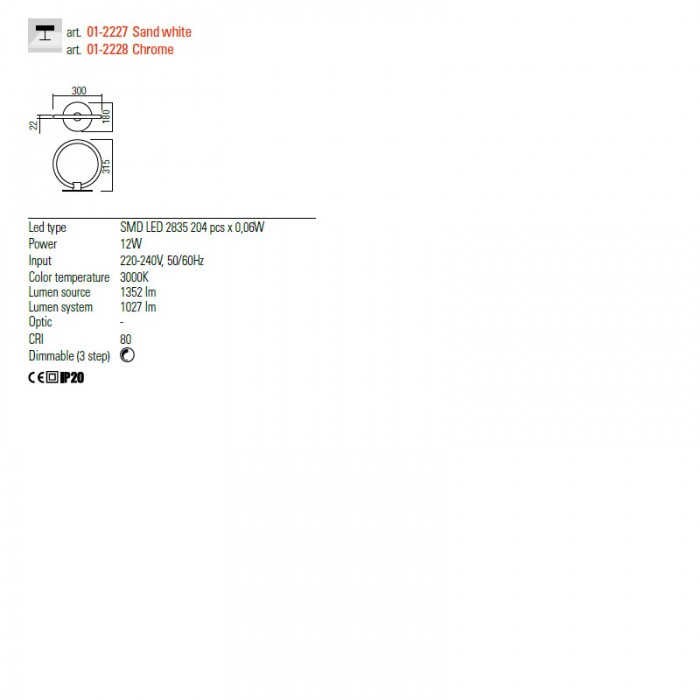 01-2227 Veioza REDO SPELL LED 12W 1027lm 3000K IP20 Aluminiu Sand White CRI80 DIMABIL [2]