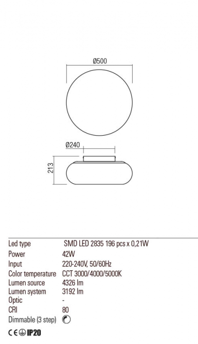 01-2231 Plafoniera REDO UBIS LED 42W 3192lm 3000K/4000K/5000K IP20 Aluminiu White CRI80 Nedimabil [2]