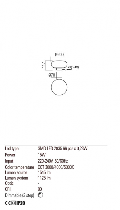 01-2236 Veioza REDO UBIS LED 15W 1125lm 3000K/4000K/5000K IP20 Aluminiu White CRI80 3 STEP DIMMING [2]