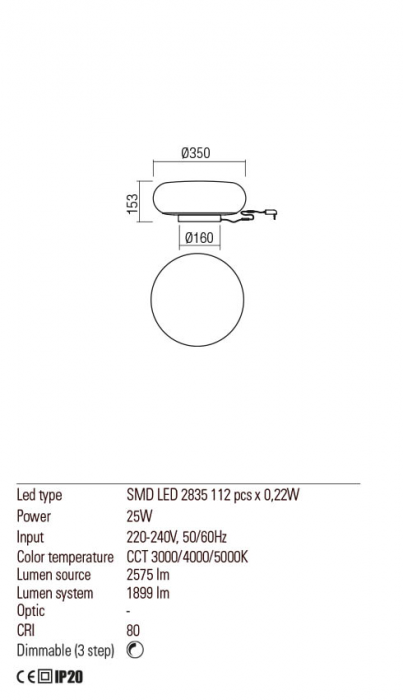 01-2237 Veioza REDO UBIS LED 25W 1899lm 3000K/4000K/5000K IP20 Aluminiu White CRI80 3 STEP DIMMING [2]