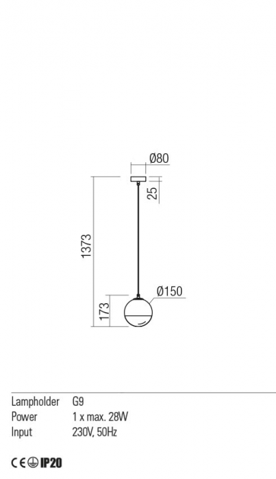 01-2264 Suspensie REDO BERRY G9 1x28W  IP20 Metal/Sticla Painted gold / graduately white glass [2]